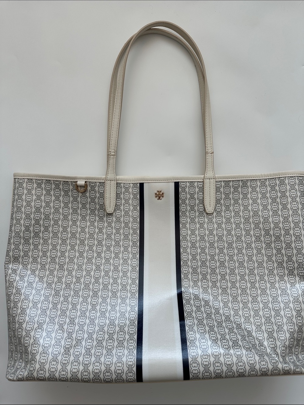 Tory Burch Gemini Link Tote in Ivory Coated Canvas